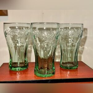 Vintage Libbey 4oz Coca-Cola Green Mini Juice Glasses Set of 3
